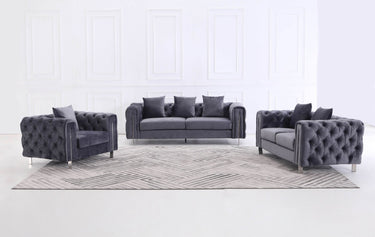 Luxury Dark Grey Velvet Modern Chesterfield Sofa Set with Gold Legs - 3, 2 & 1 Seater Options - UK Luxury Furniture